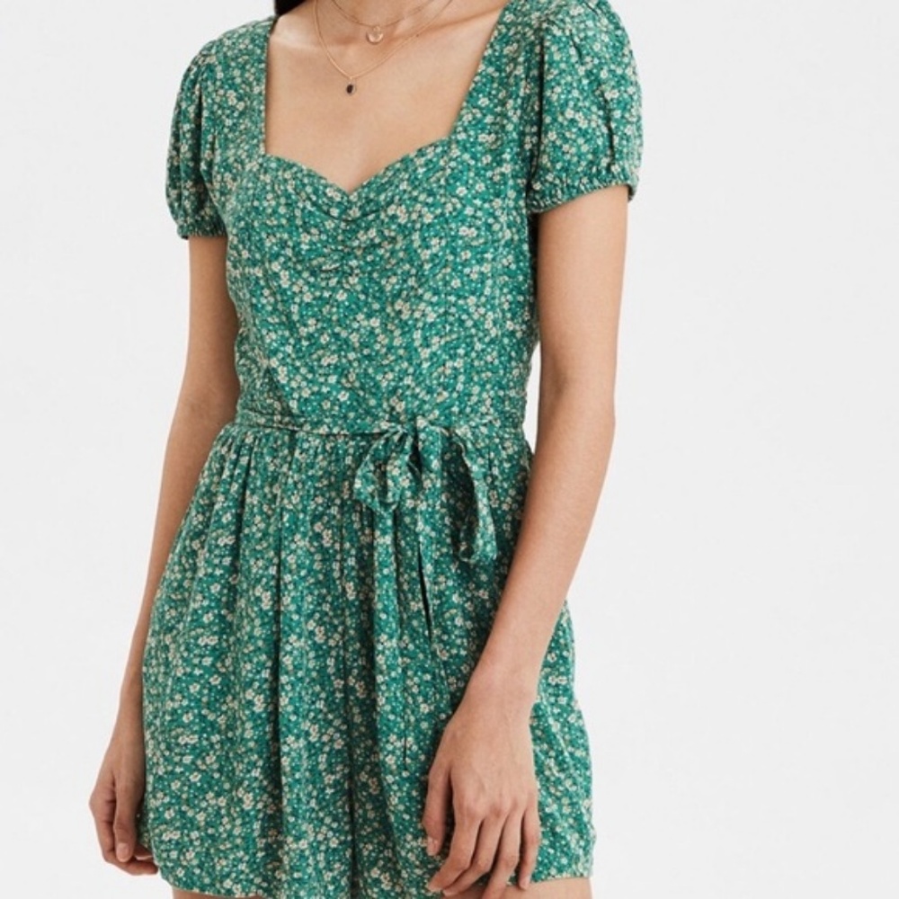 American Eagle Green Floral Romper
